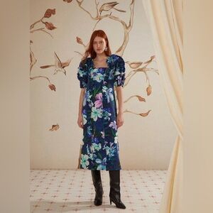 Farm Rio Floral Puff Ruffle Sleeve Midi Dress - XL